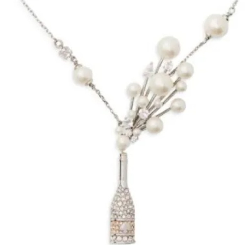 New with tag. kate spade Silver fauxPearl and Crystal Cluster Champagne Necklace